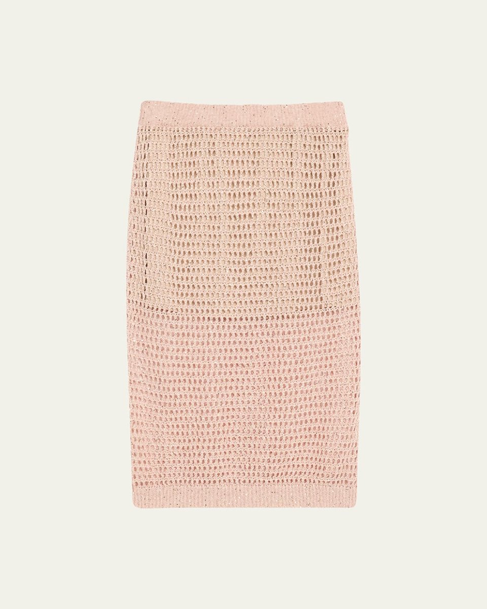 Linen Paillette Open-Knit Midi Skirt